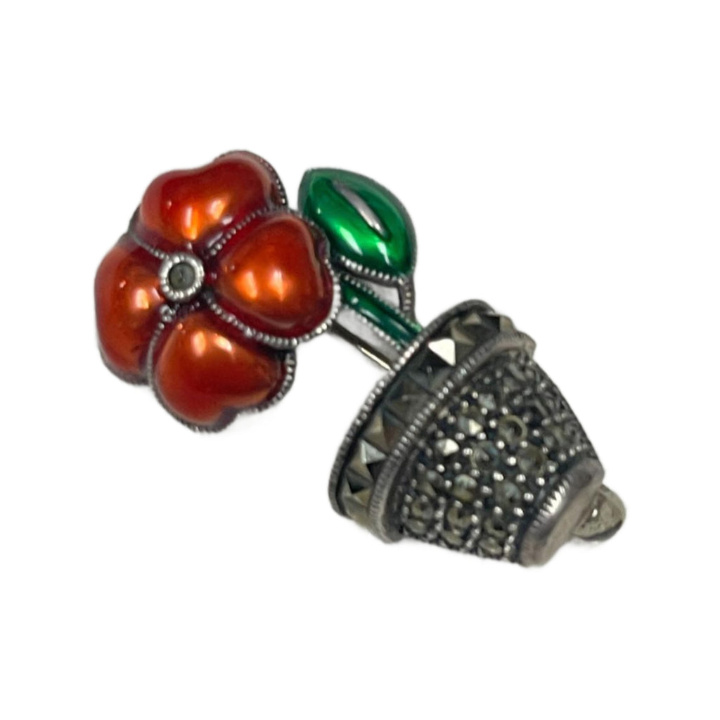 Judith Jack Sterling Silver Enamel Marcasite Flower Pot Brooch Judith Jack Sterling Silver Enamel Marcasite Flower Pot Brooch