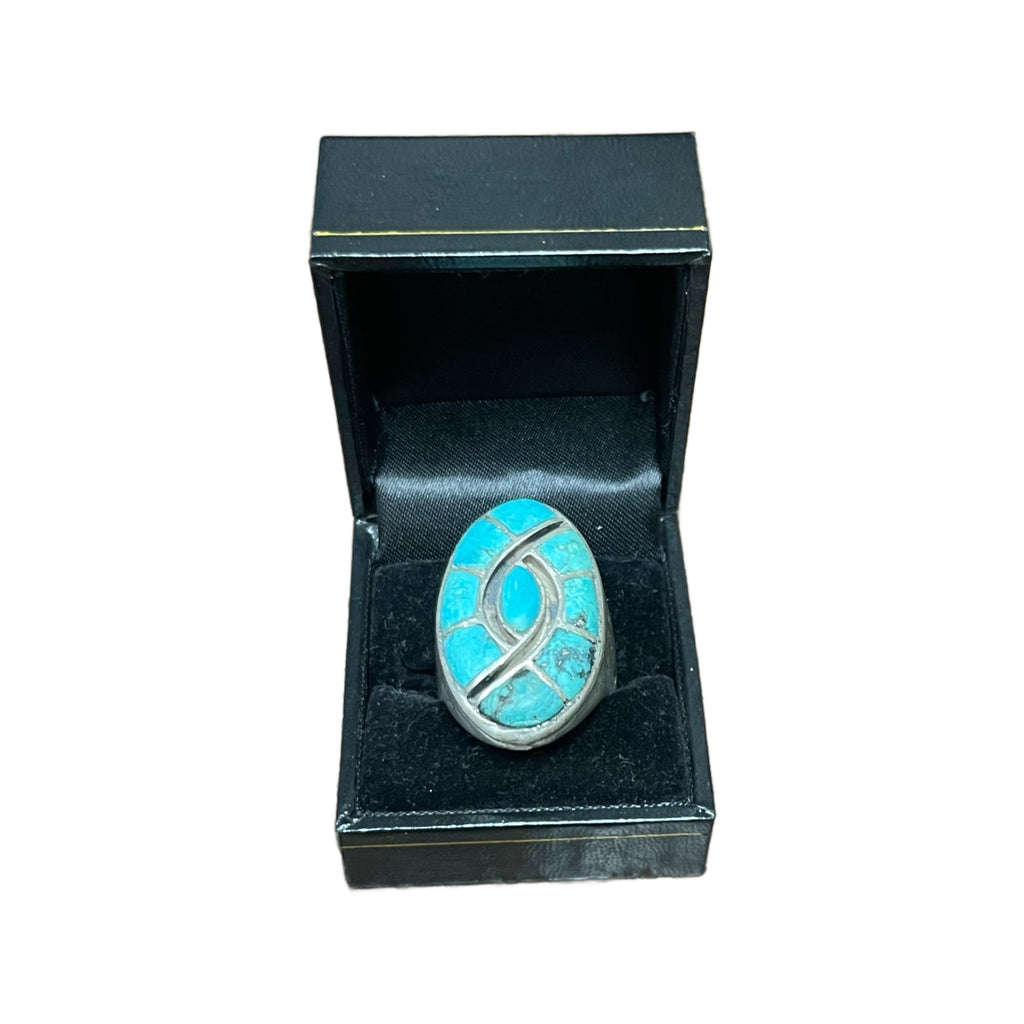 Vintage Old Pawn Sterling Silver Men’s Turquoise Ring