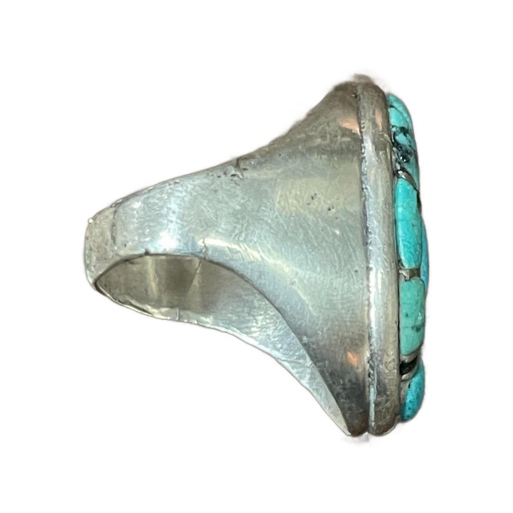 Vintage Old Pawn Sterling Silver Men’s Turquoise Ring