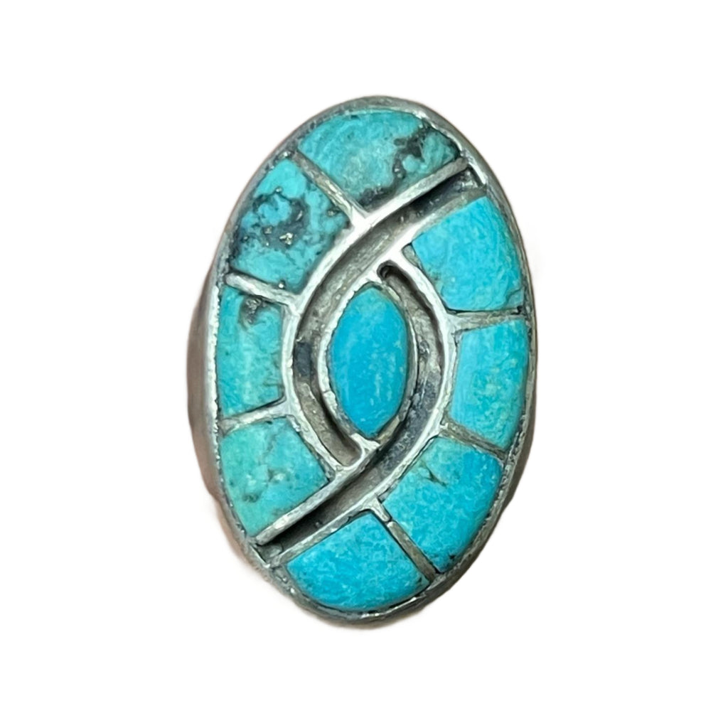 Vintage Old Pawn Sterling Silver Men’s Turquoise Ring