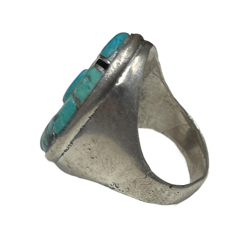 Vintage Old Pawn Sterling Silver Men’s Turquoise Ring