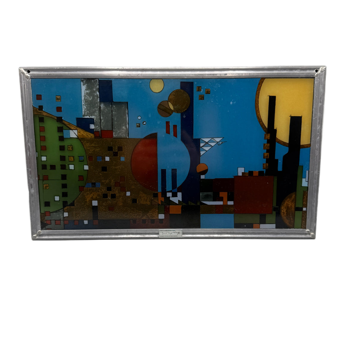 Vintage Frank Lloyd Wright "City By The Sea" Stained Glass Panel