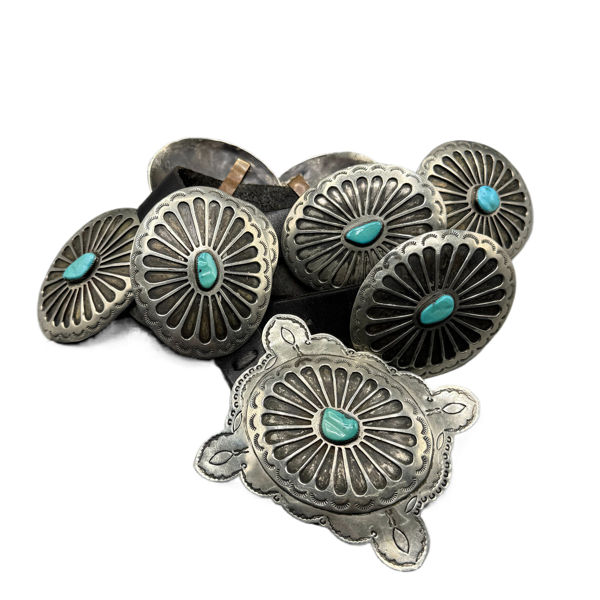 Vintage Silver Native American Old Pawn Concho Turquoise Belt