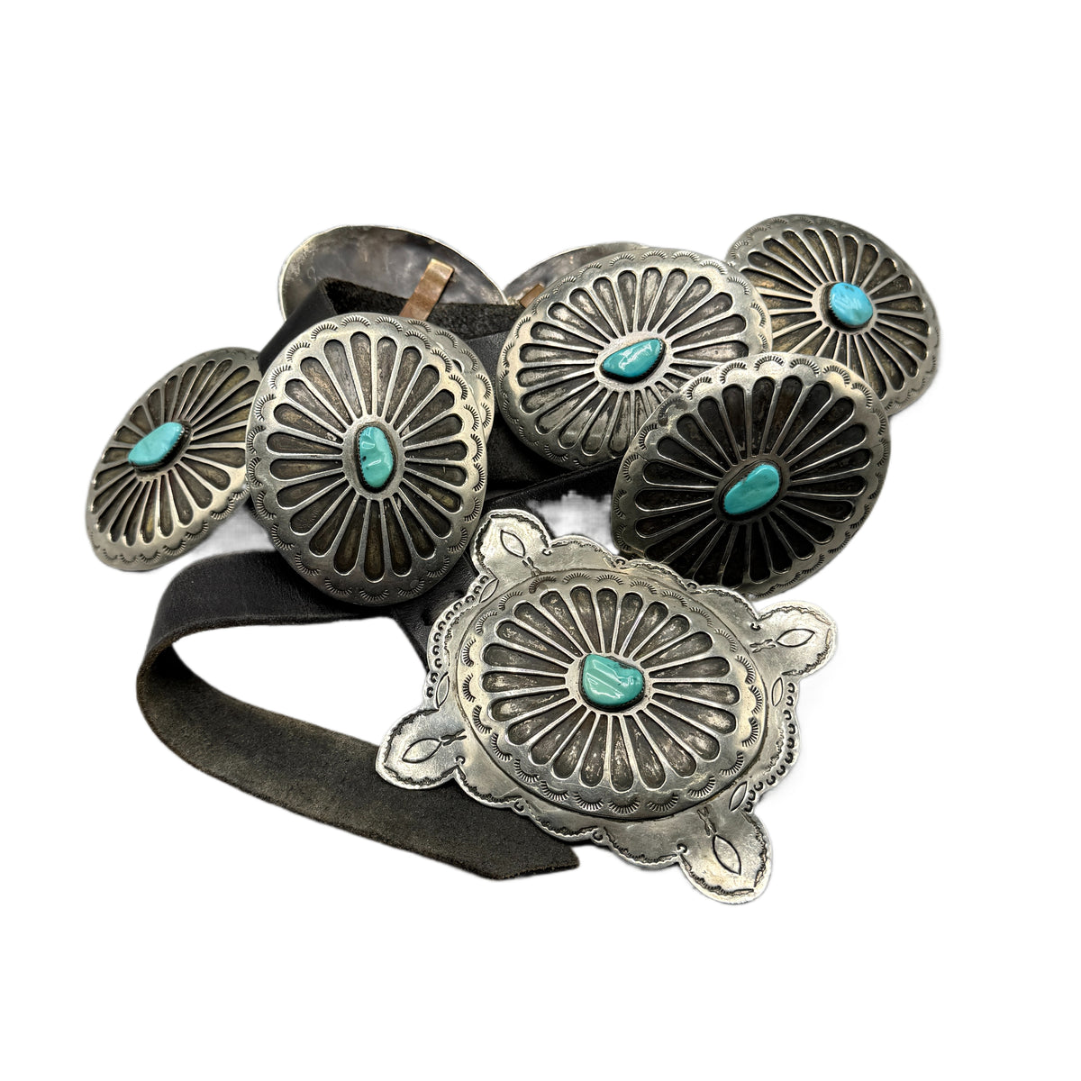 Vintage Silver Native American Old Pawn Concho Turquoise Belt
