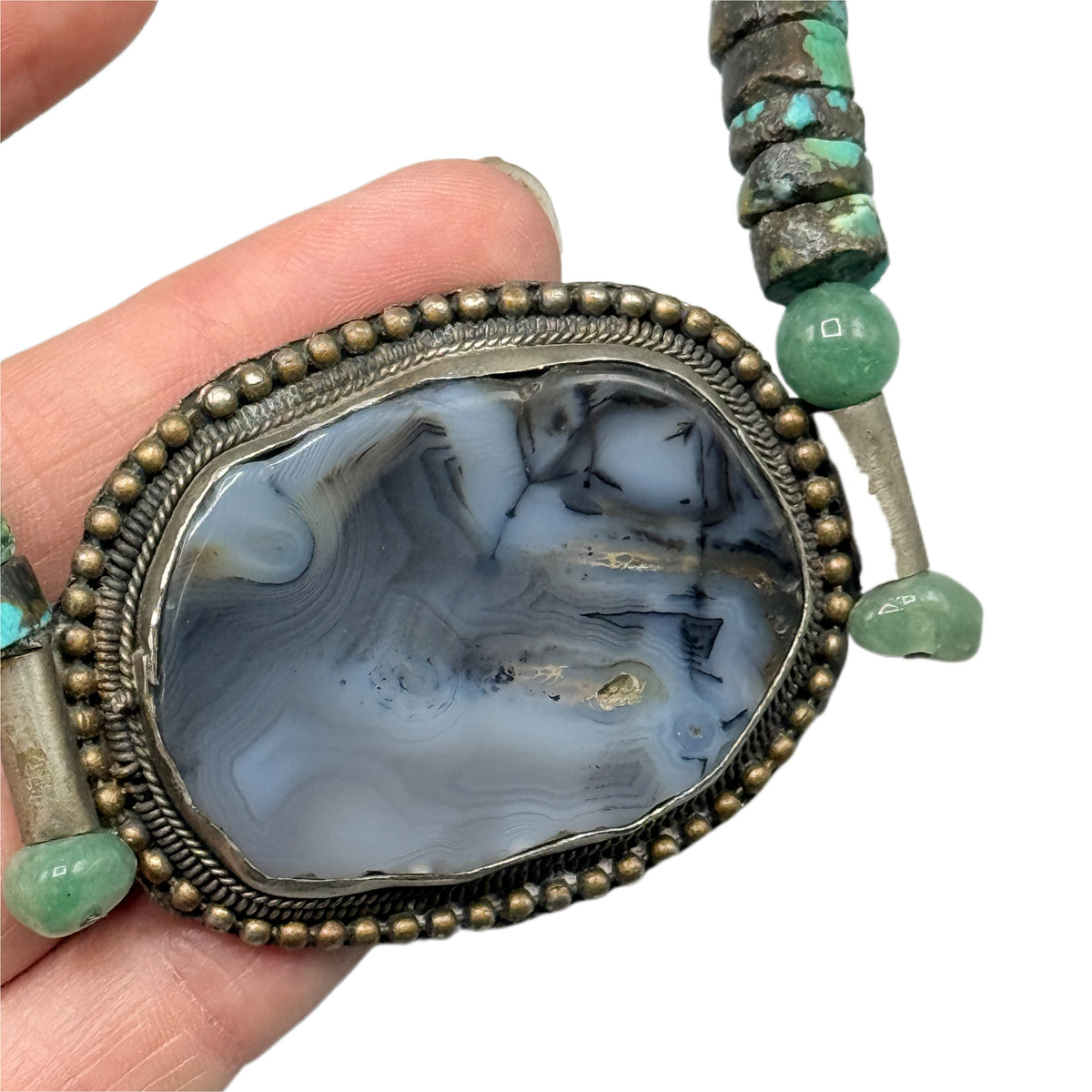 Vintage 30” “Z” Agate Beaded Western Necklace