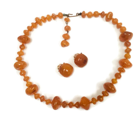 Vintage Amber Necklace & Earring Set