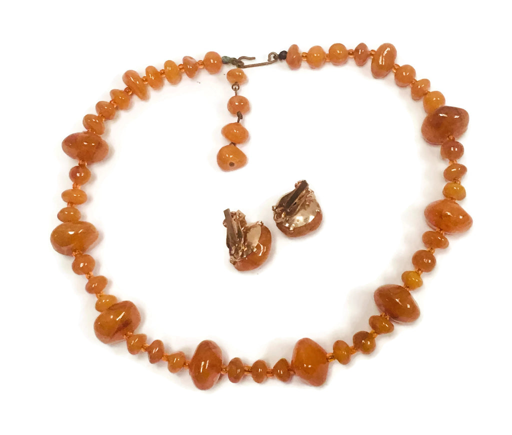 Vintage Amber Necklace & Earring Set