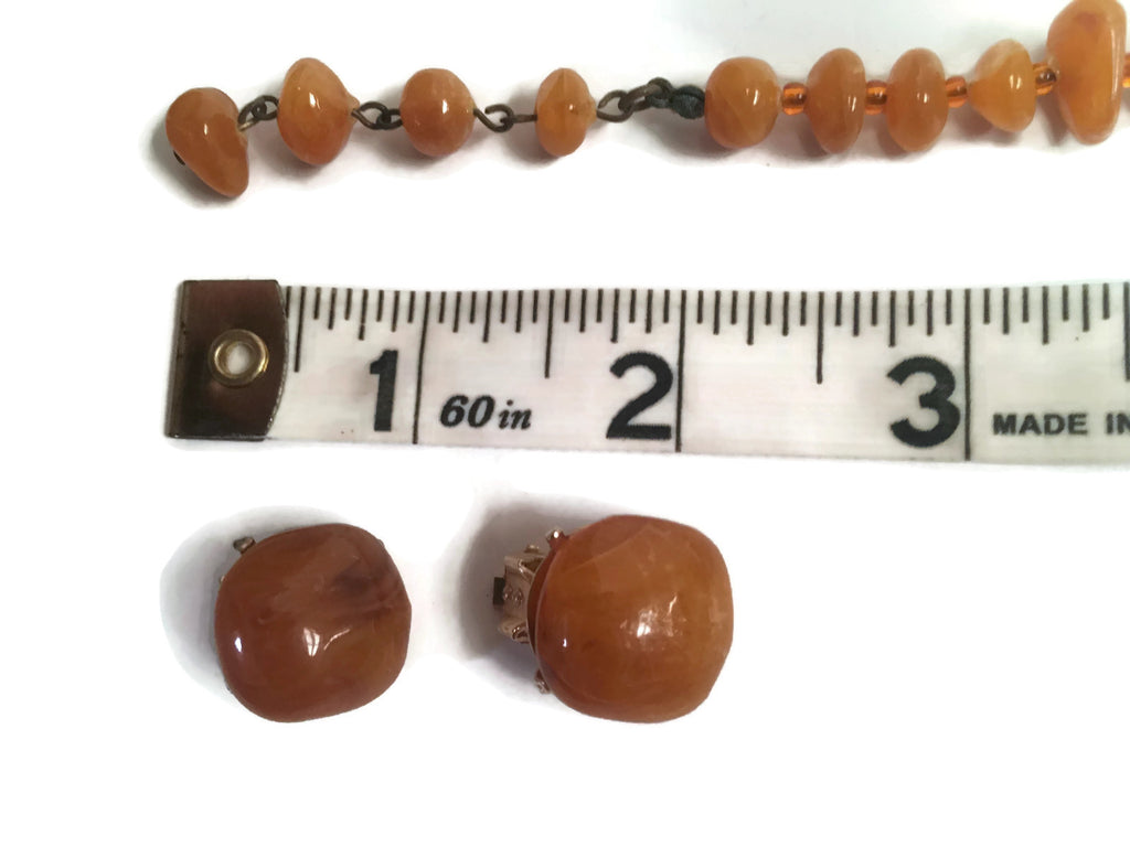 Vintage Amber Necklace & Earring Set