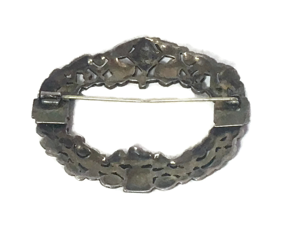 Circa 1915 French Enamel Marquisate Silver Brooch