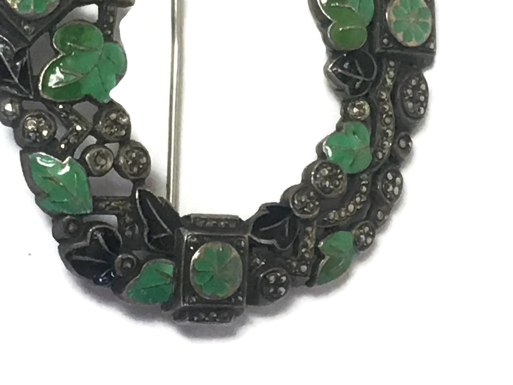 Circa 1915 French Enamel Marquisate Silver Brooch