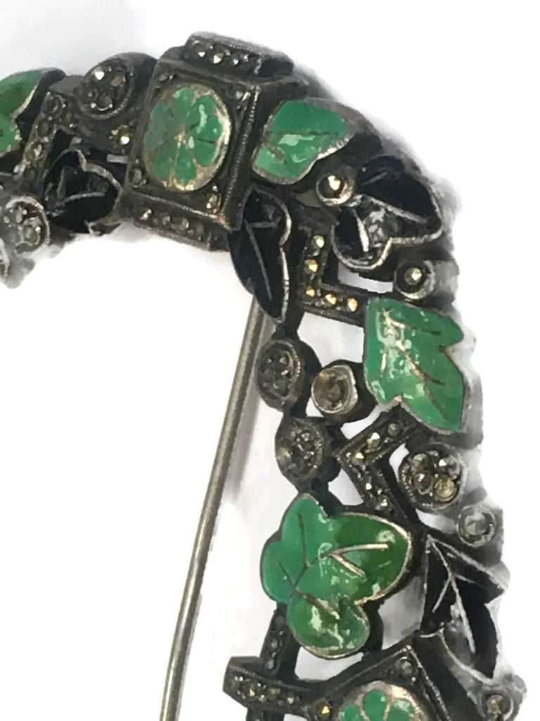 Circa 1915 French Enamel Marquisate Silver Brooch