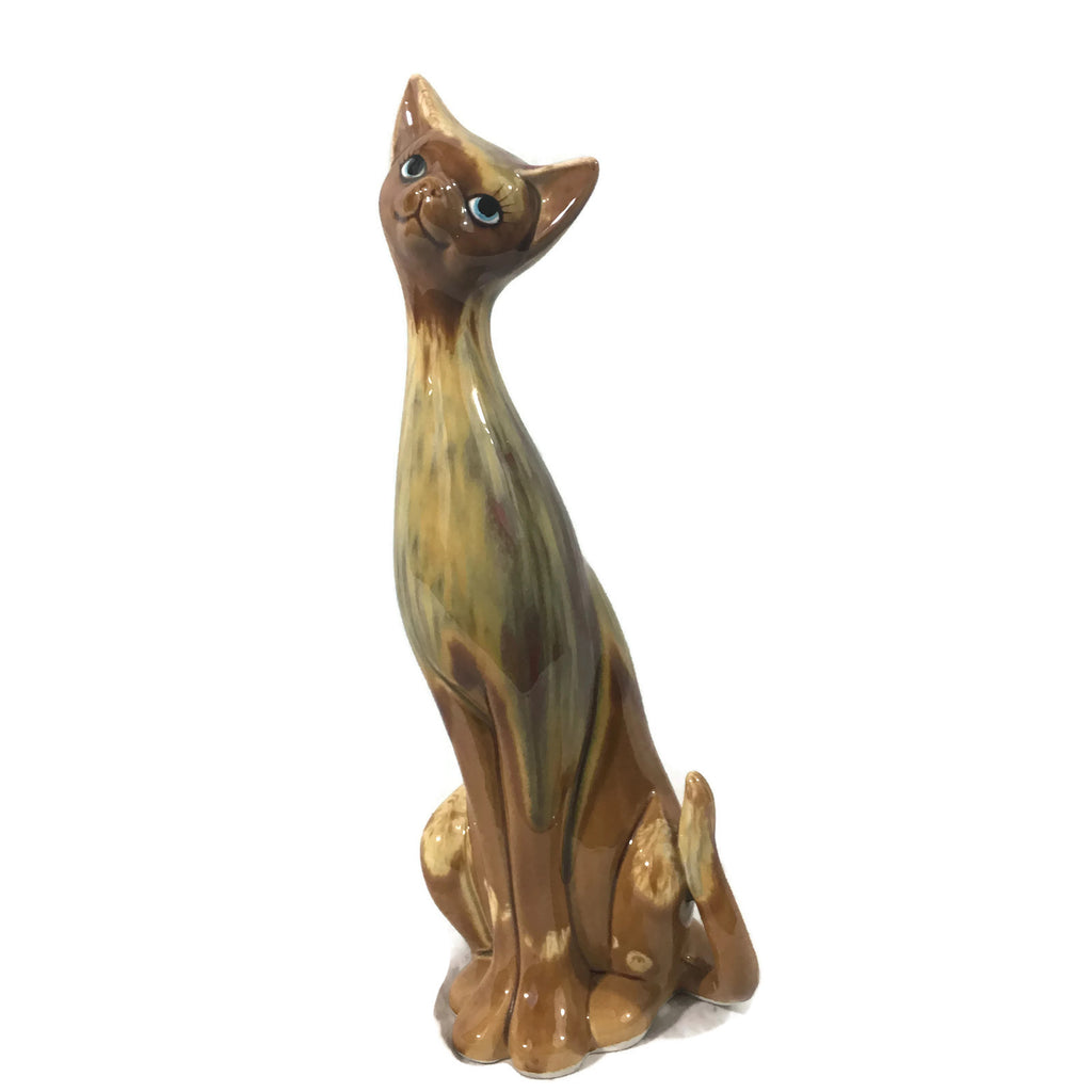 Mid Century Modern Glazed Ceramic Cat Figurine