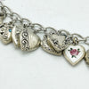 Vintage Antique Sterling Silver Puffy Heart Charm Bracelet