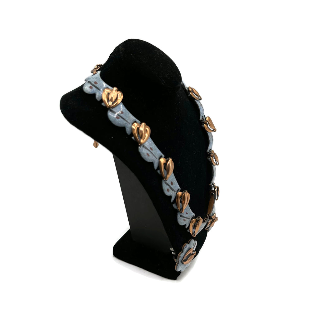 Vintage Rame Enamel Copper Necklace & Earring Set