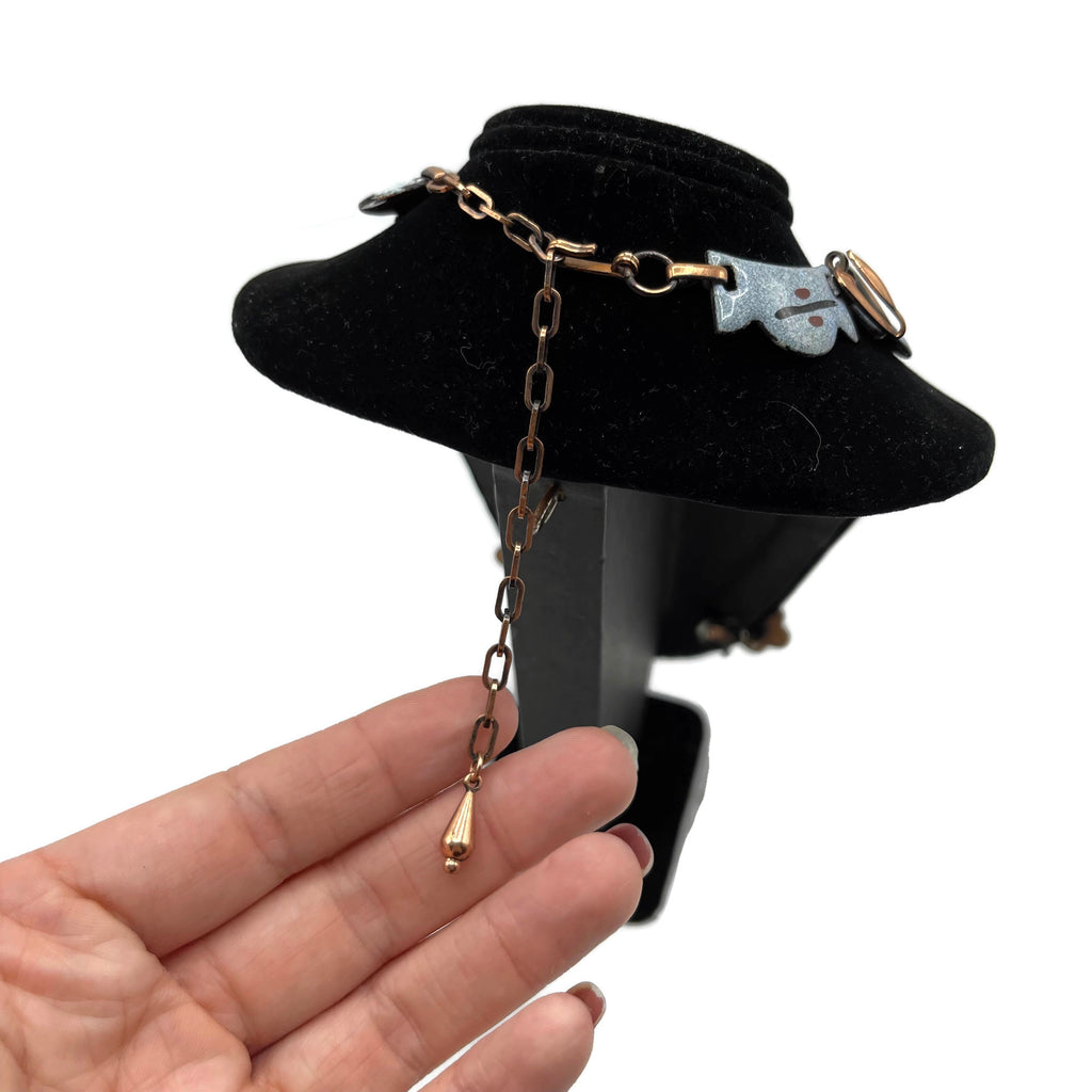 Vintage Rame Enamel Copper Necklace & Earring Set