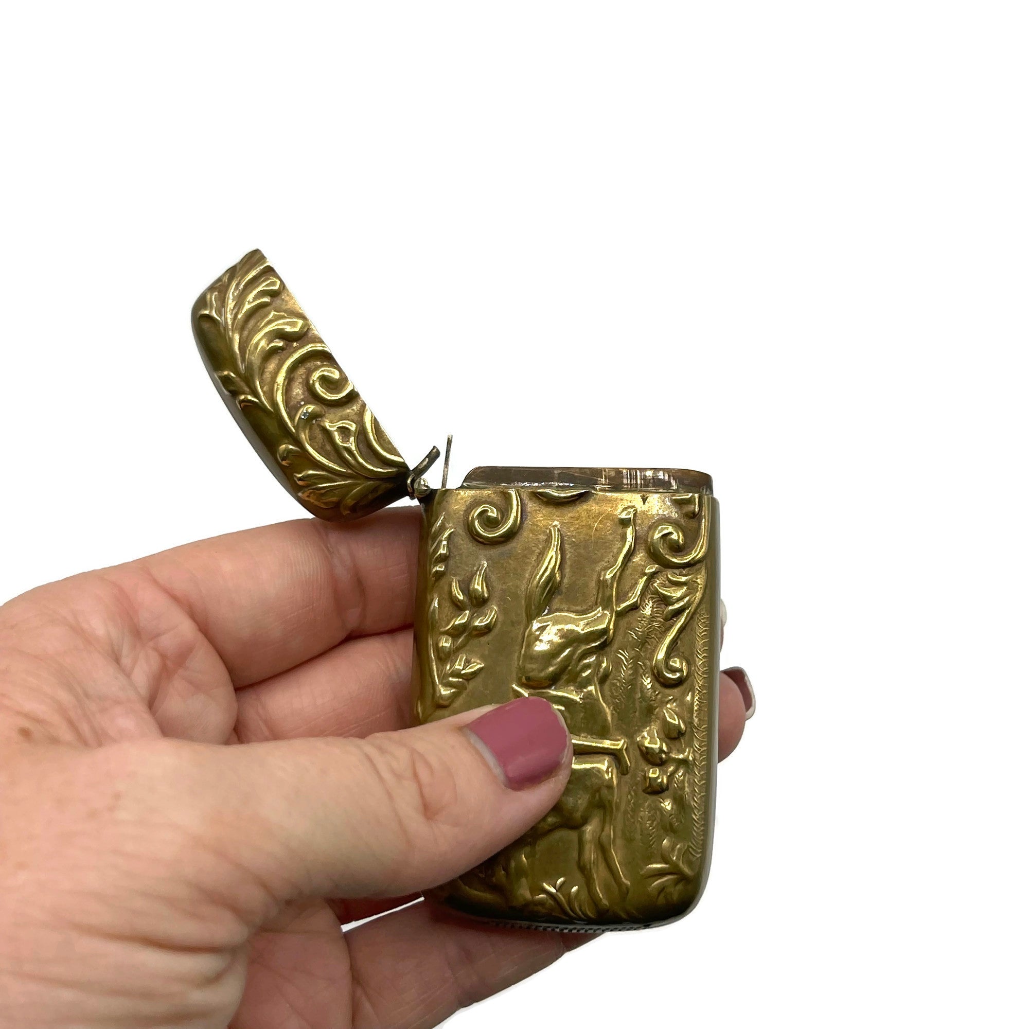 Antique Equestrian Brass Match Safe