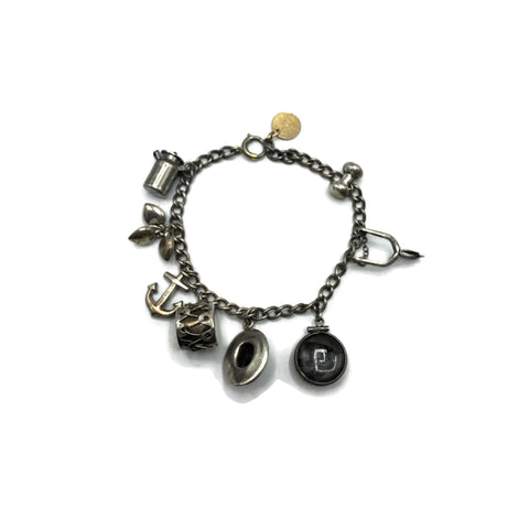 Vintage Sterling Silver Charm Bracelet W/ 1905 Luis & Clark Expo Gold Coin