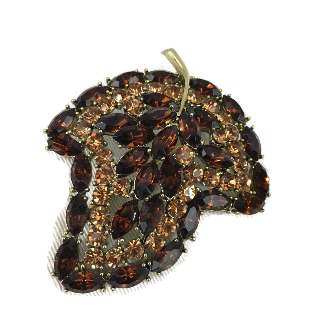 Vintage Costume Jewelry Rhinestone Leaf Brooch