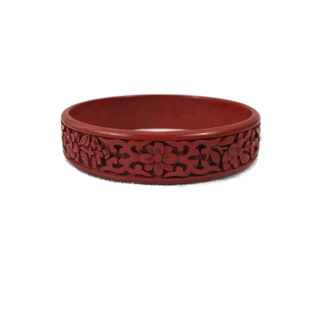 Vintage Carved Cinnabar Bangle Bracelet