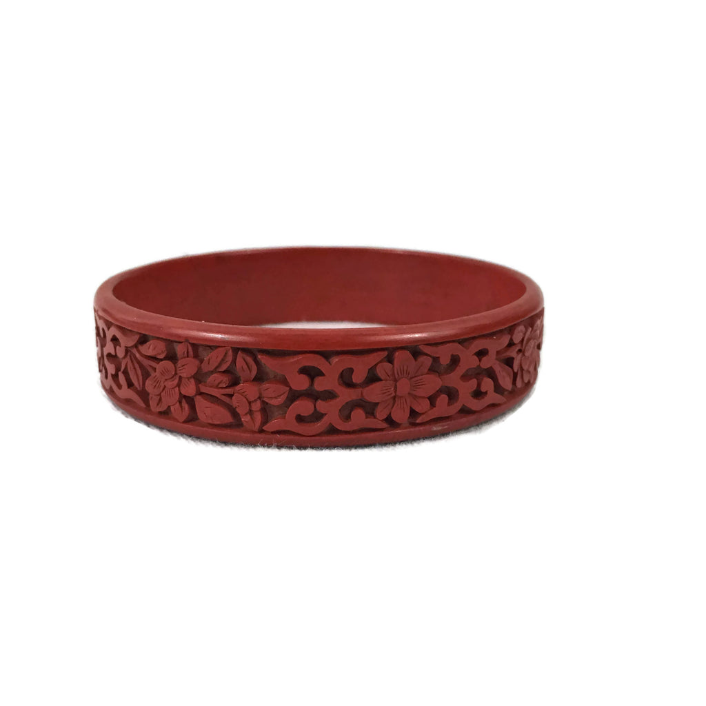 Vintage Carved Cinnabar Bangle Bracelet