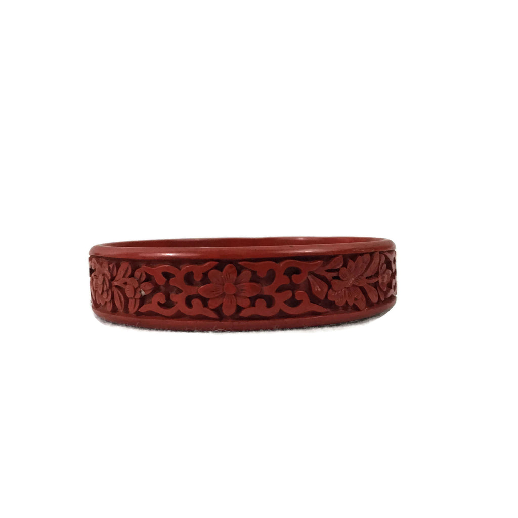 Vintage Carved Cinnabar Bangle Bracelet