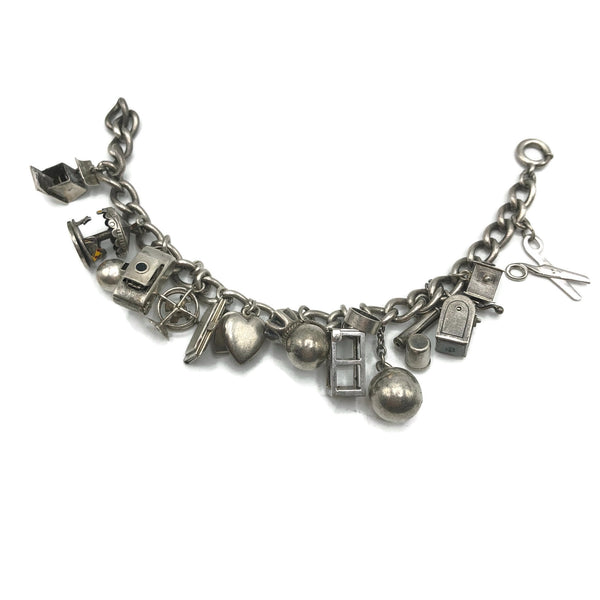 Vintage sterling silver beach store themed link charm bracelet