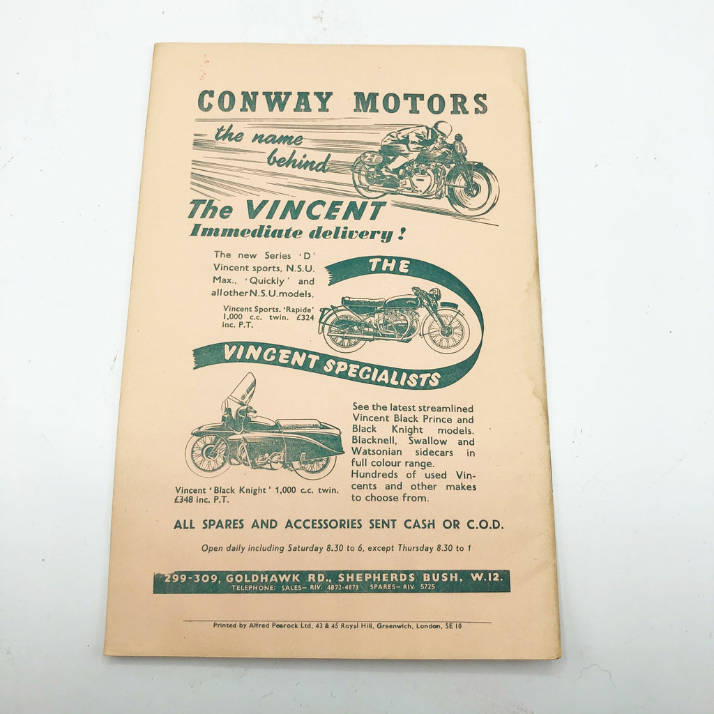 Vintage 1950’s Vincent Owners Club Magazine