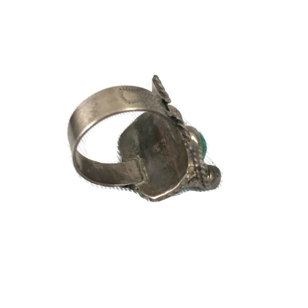 Vintage Unusual Turquoise & Silver Saddle Ring