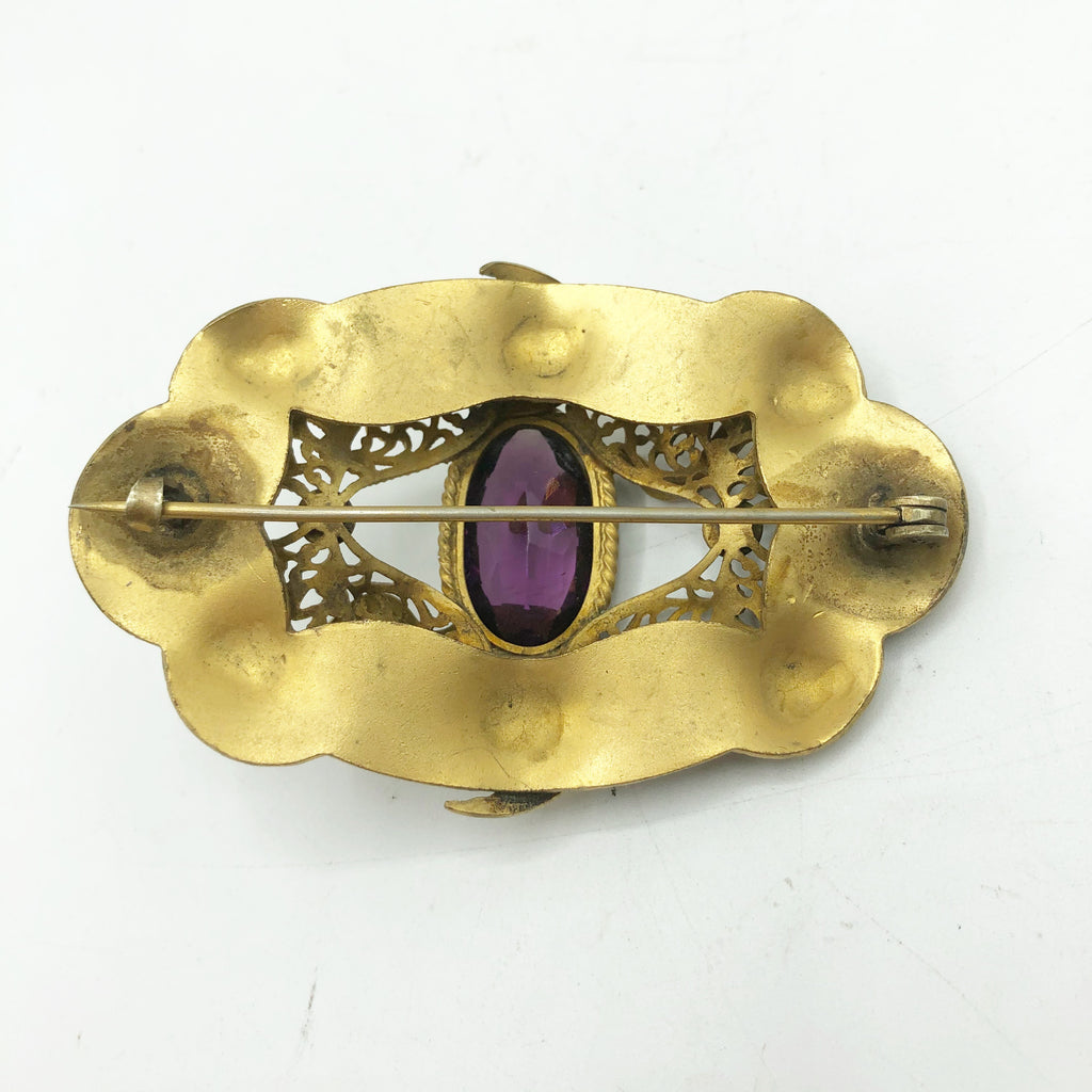 Victorian Rhinestone Gold Tone Snake Brooch