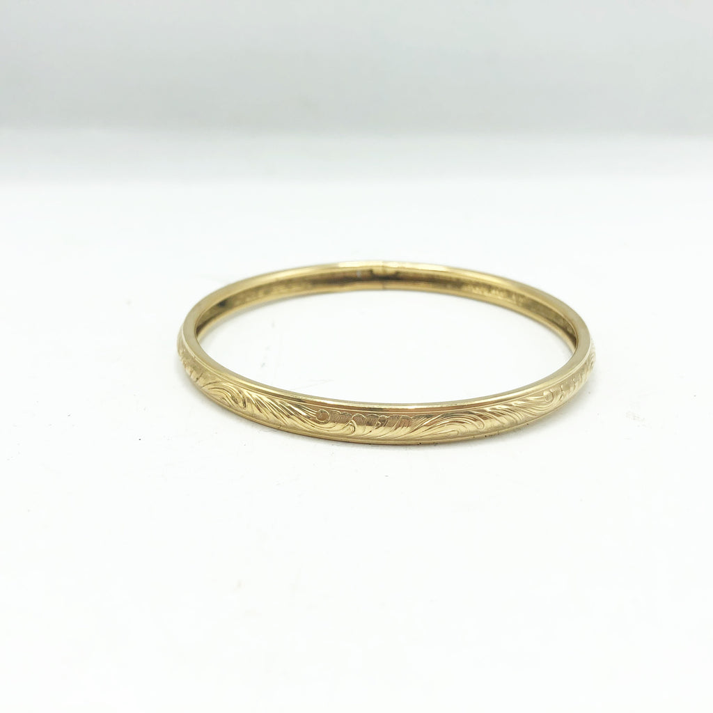 Vintage Gold Plate Etched Bangle Bracelet