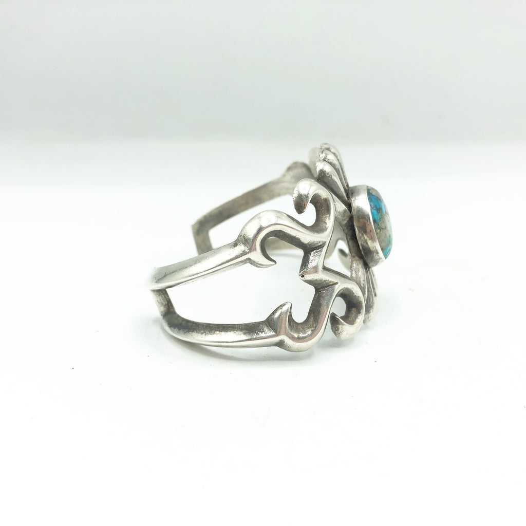 Vintage Sandcast Silver & Turquoise Cuff Bracelet