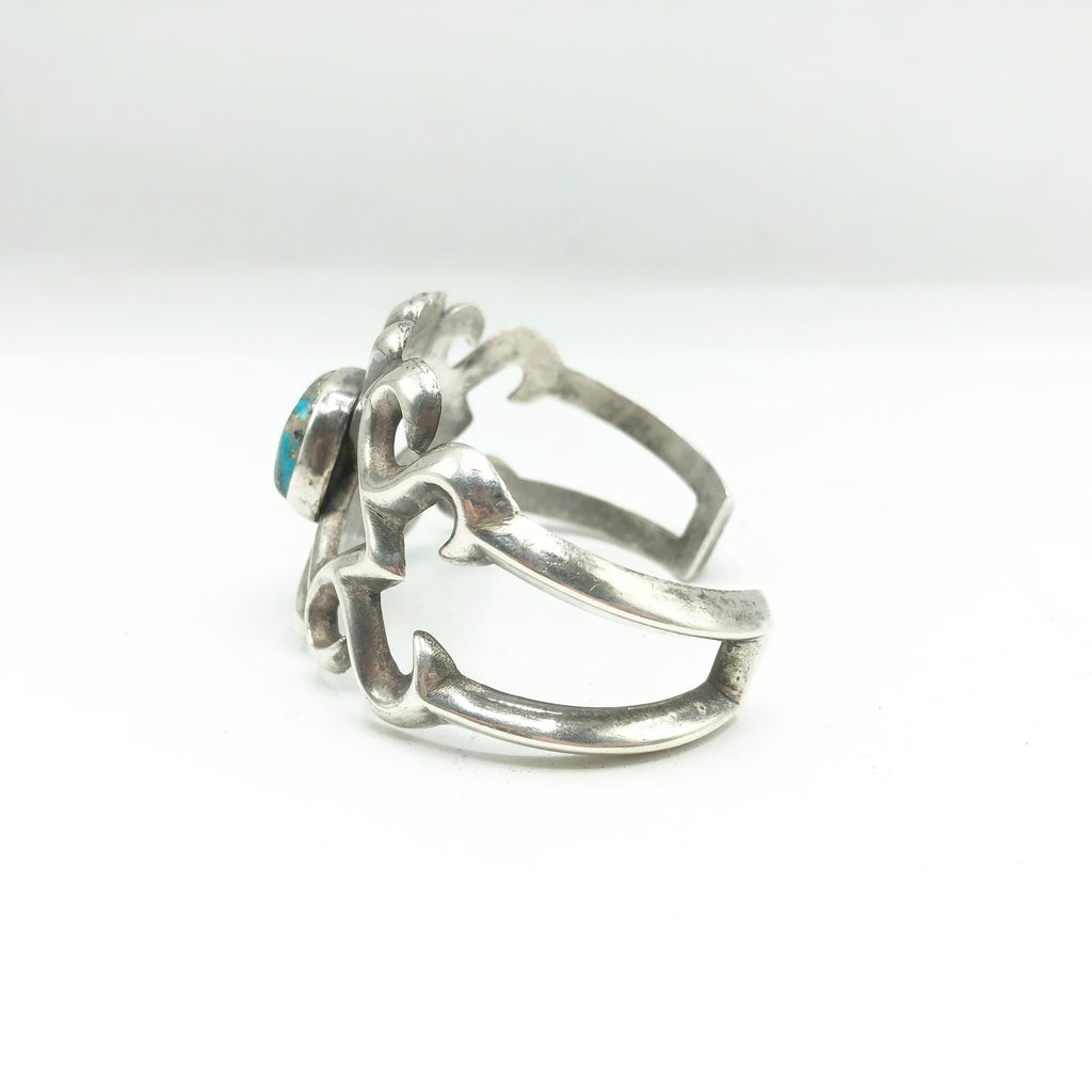 Vintage Sandcast Silver & Turquoise Cuff Bracelet