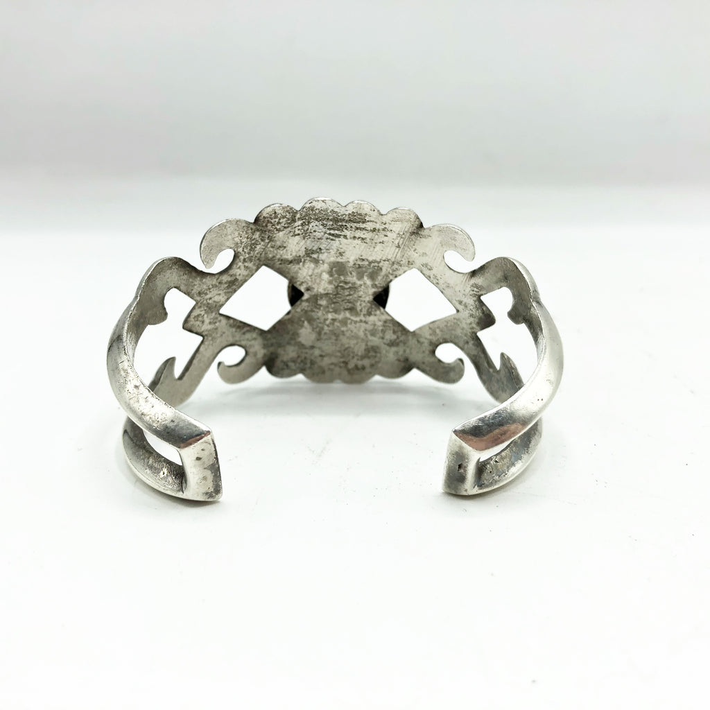 Vintage Sandcast Silver & Turquoise Cuff Bracelet