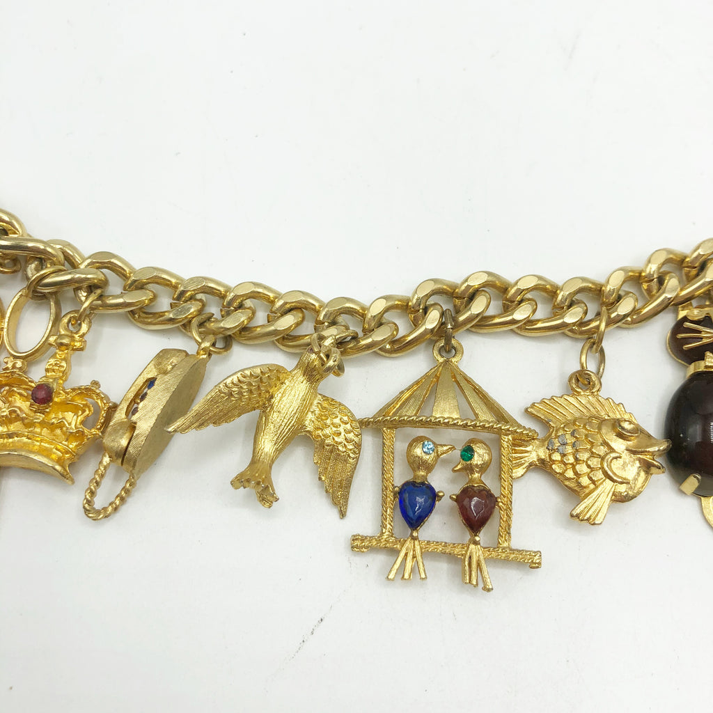 Vintage Costume Jewelry Chunky Gold Tone Charm Bracelet