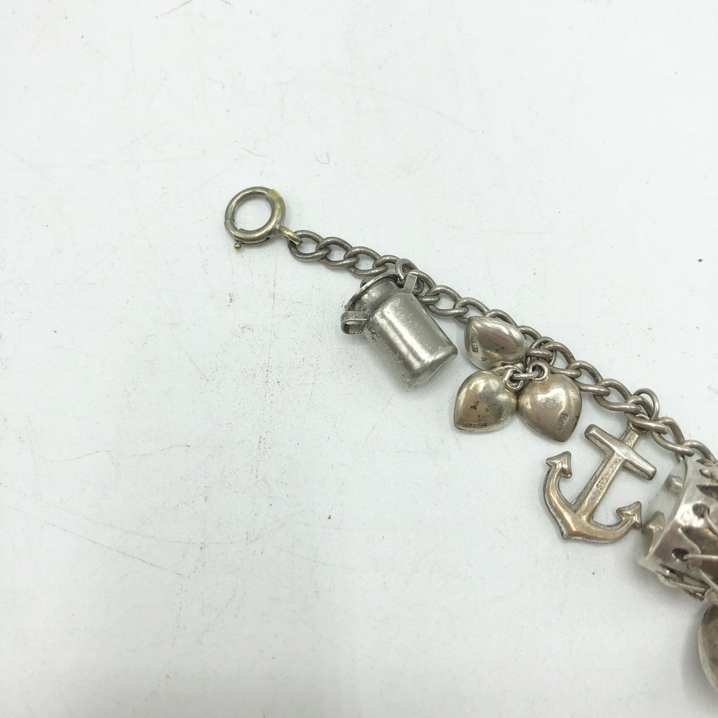 Vintage Sterling Silver Charm Bracelet W/ 1905 Luis & Clark Expo Gold Coin