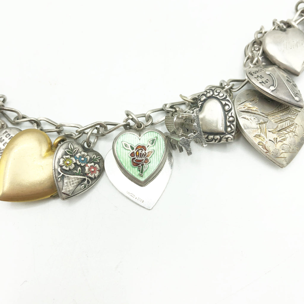 Vintage Puffy Heart Locket Charm Bracelet