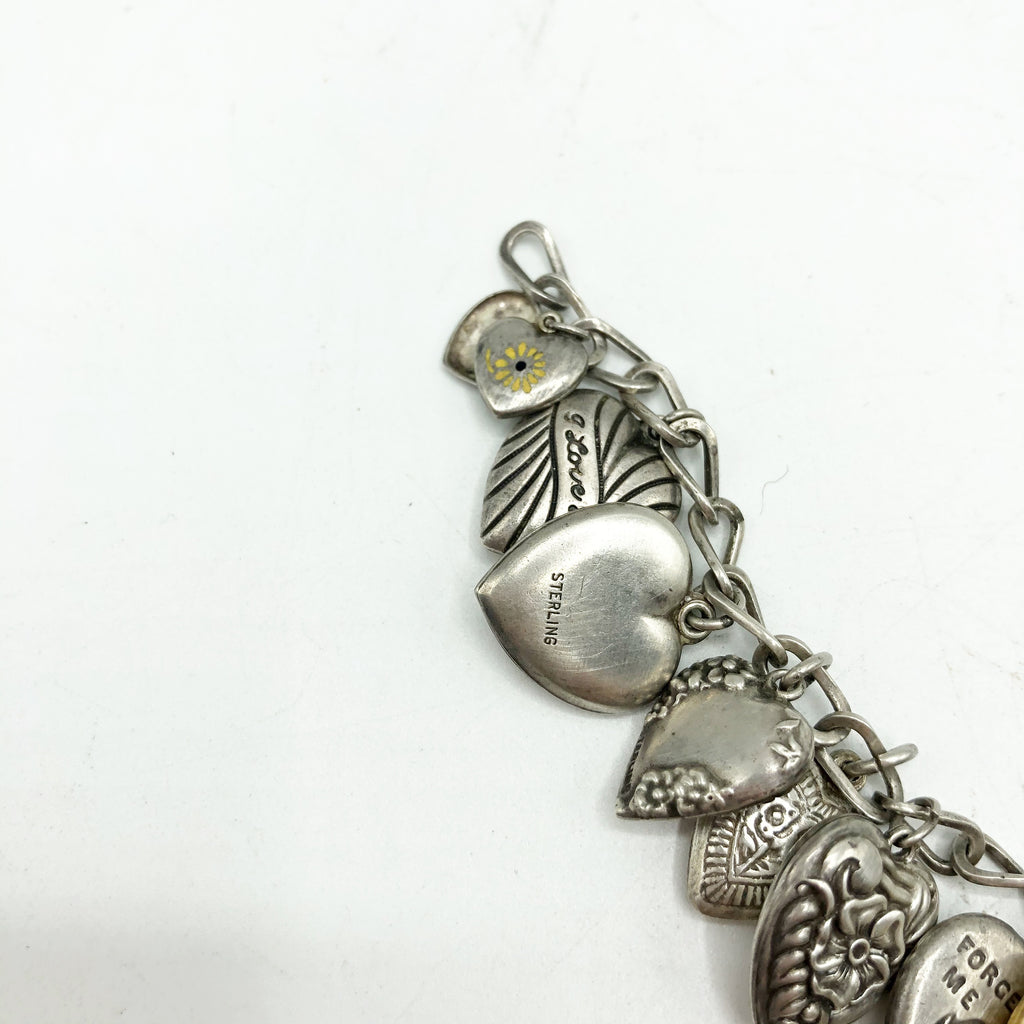 Vintage Puffy Heart Locket Charm Bracelet