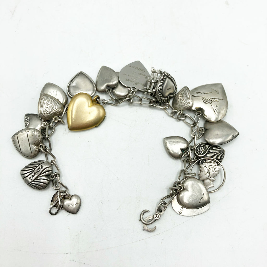 Vintage Puffy Heart Locket Charm Bracelet