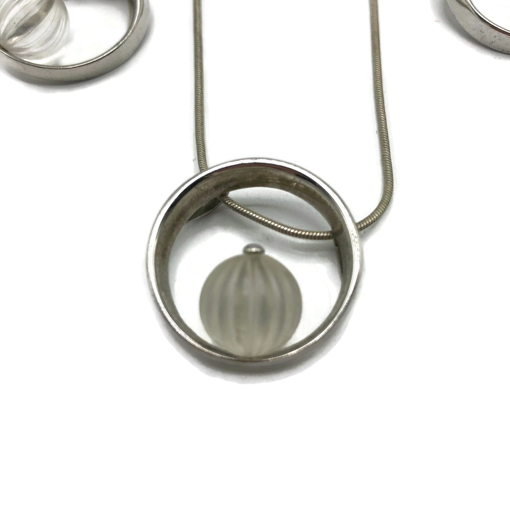 Vintage Sterling Silver Lalique Pendant and Earrings Set