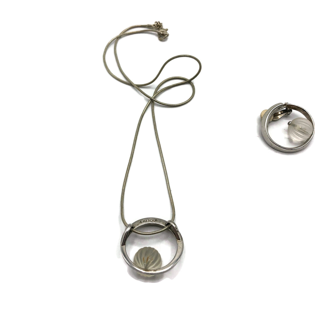 Vintage Sterling Silver Lalique Pendant and Earrings Set