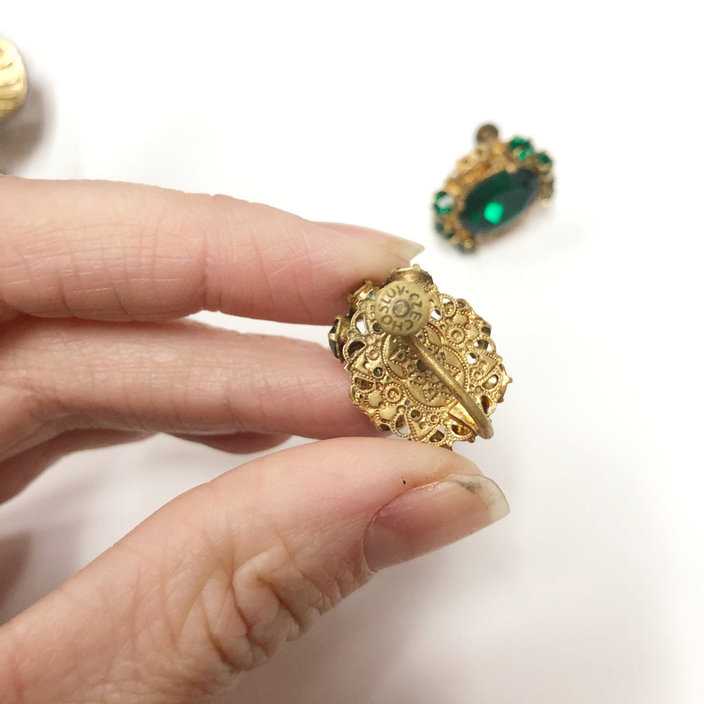 Vintage 1920’s 1930’s Czech Rhinestone Brooch & Earring Set