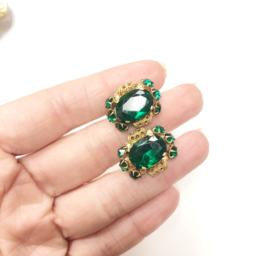 Vintage 1920’s 1930’s Czech Rhinestone Brooch & Earring Set