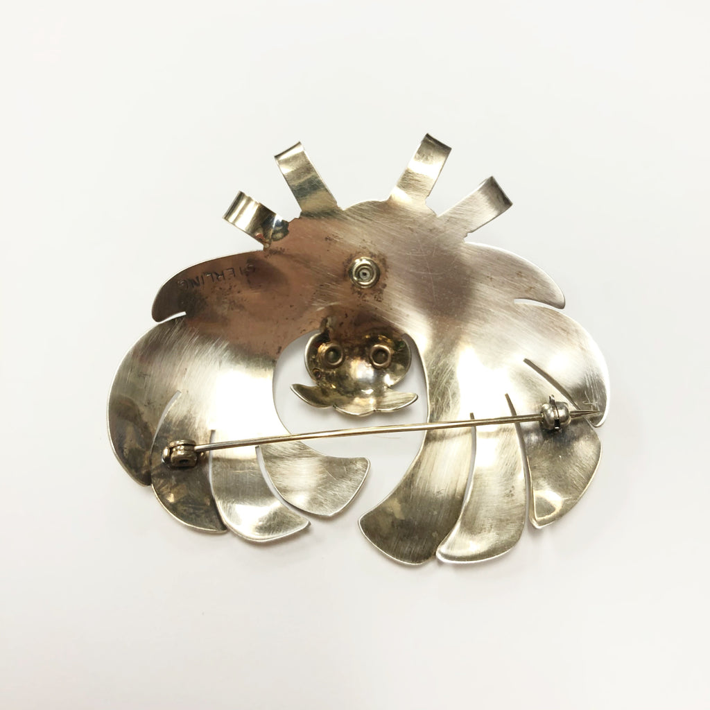 Vintage Sterling Silver Rhinestone Owl Brooch