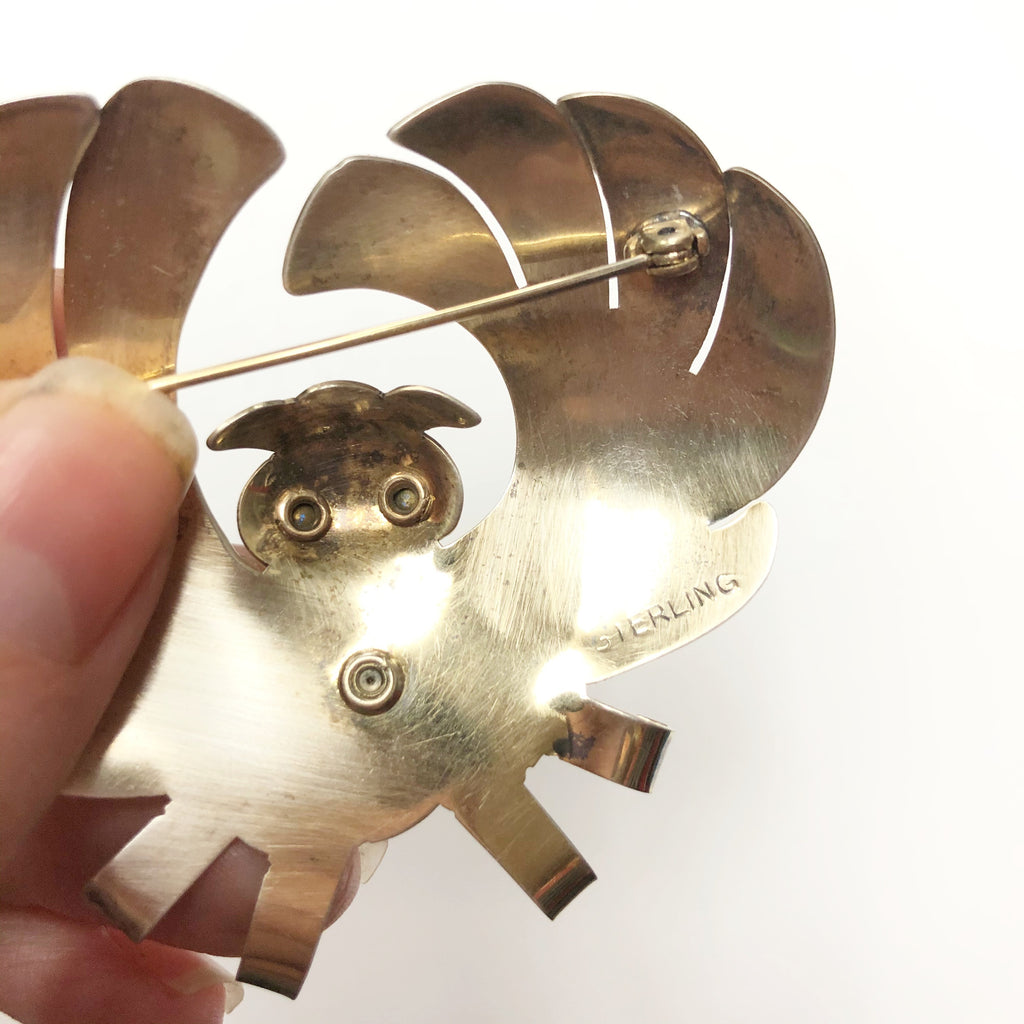 Vintage Sterling Silver Rhinestone Owl Brooch