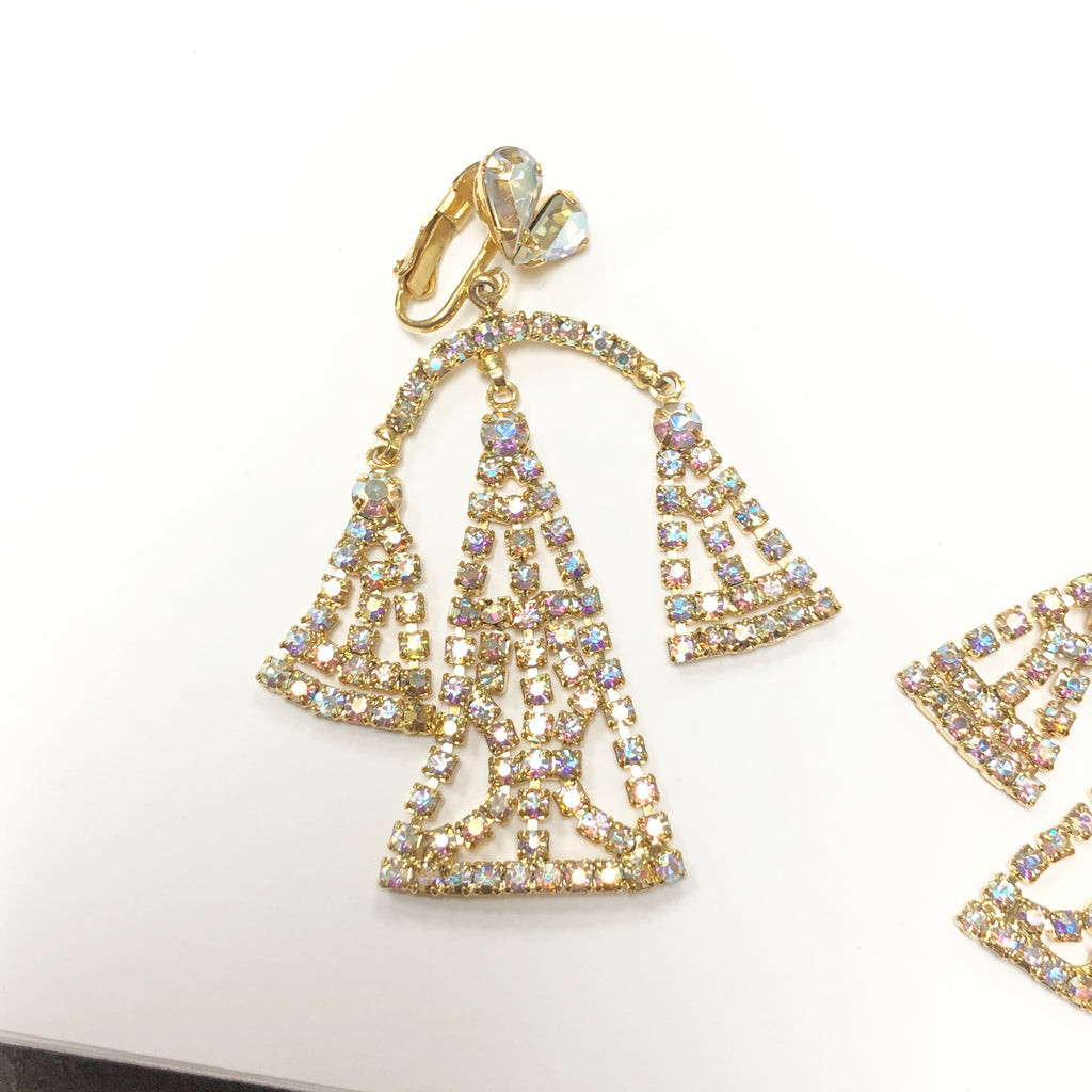 Vintage Large Iridescent Rhinestone Brooch & Earring Set