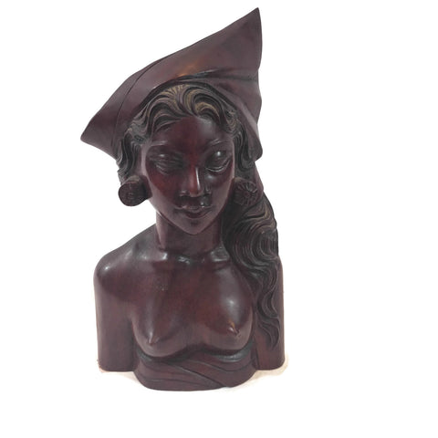Vintage Wooden Sculpture Of A Woman Signed Bali