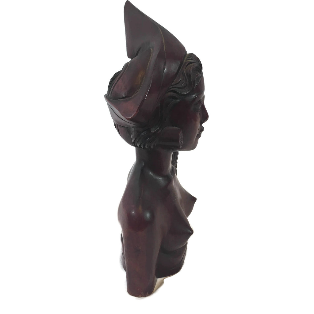 Vintage Wooden Sculpture Of A Woman Signed Bali
