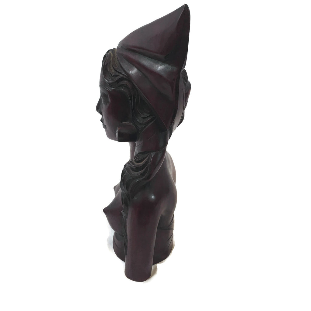 Vintage Wooden Sculpture Of A Woman Signed Bali