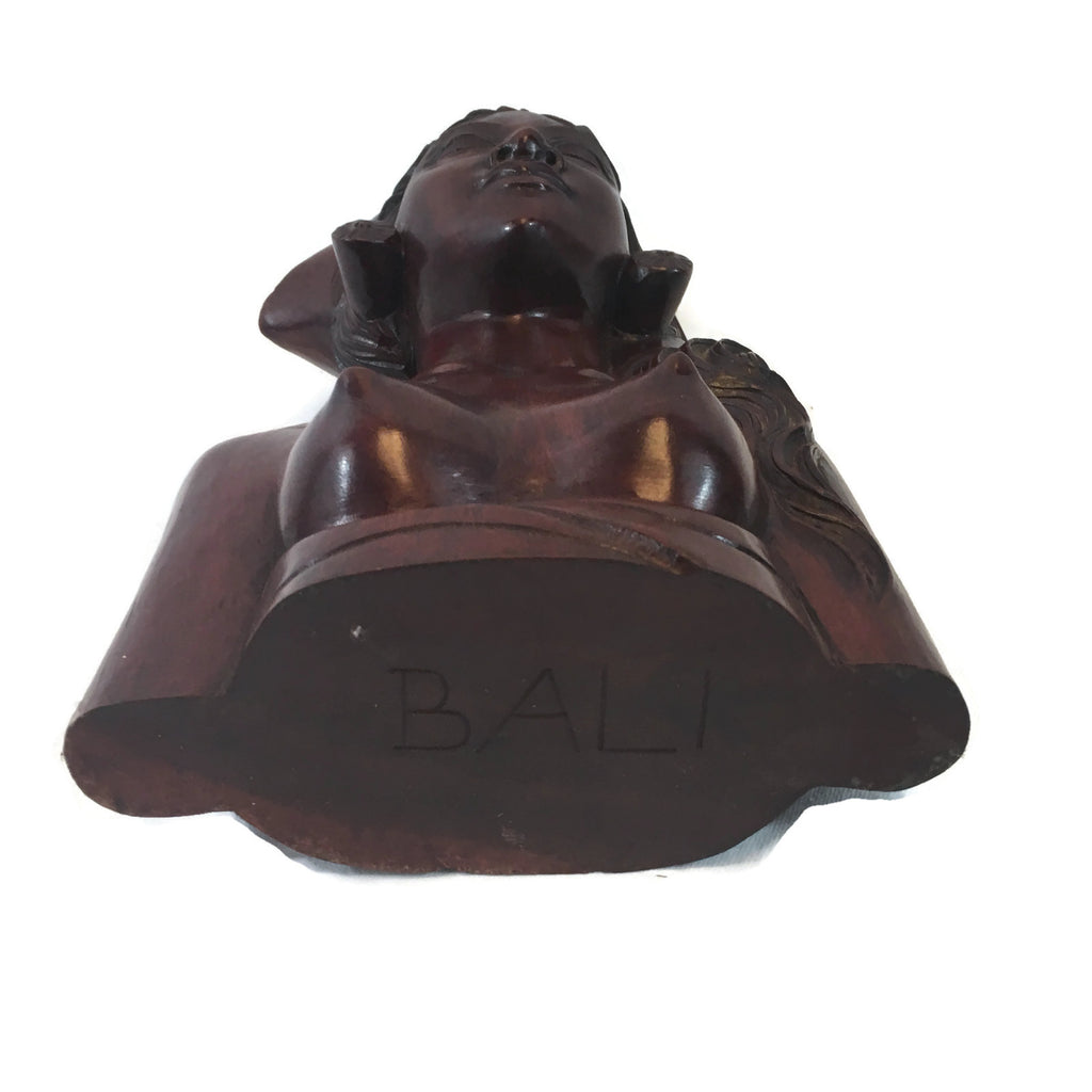 Vintage Wooden Sculpture Of A Woman Signed Bali