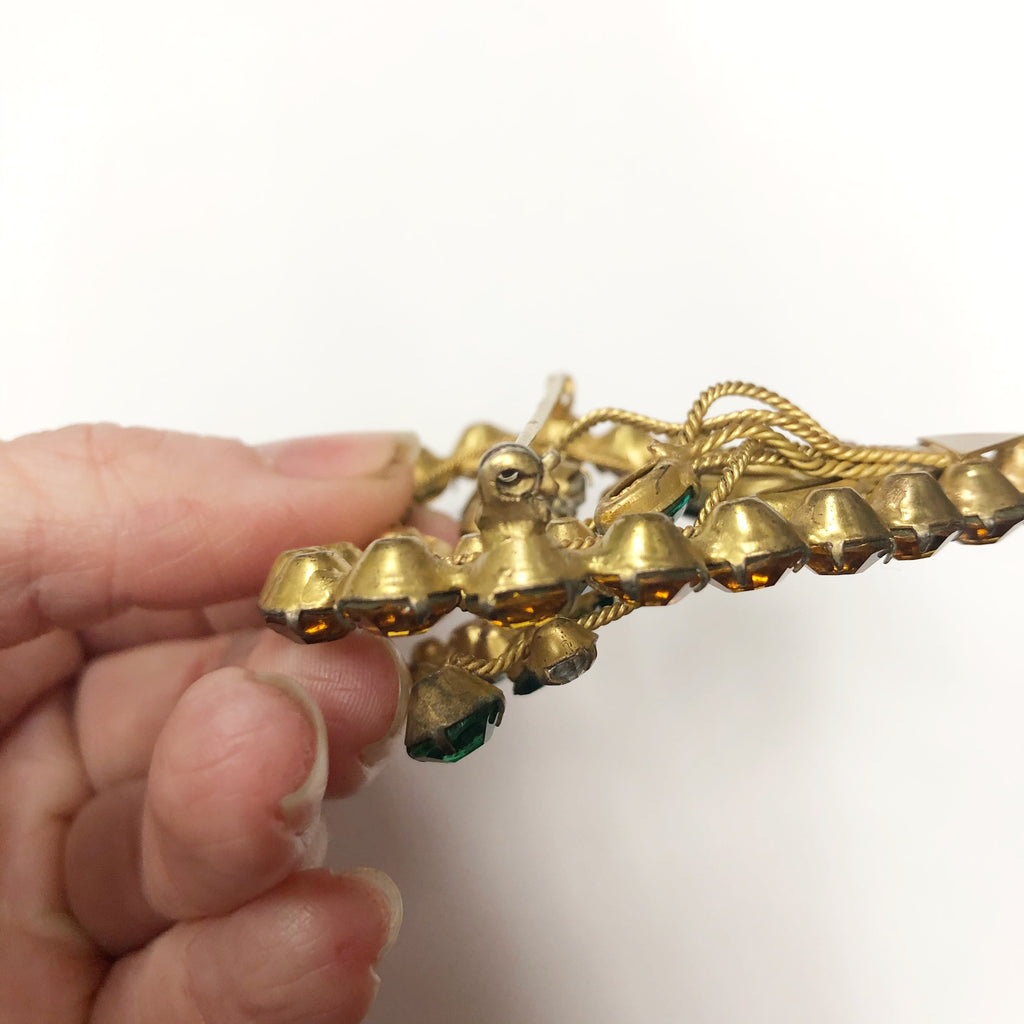 Vintage 3D Rhinestone Heart & Flower Brooch